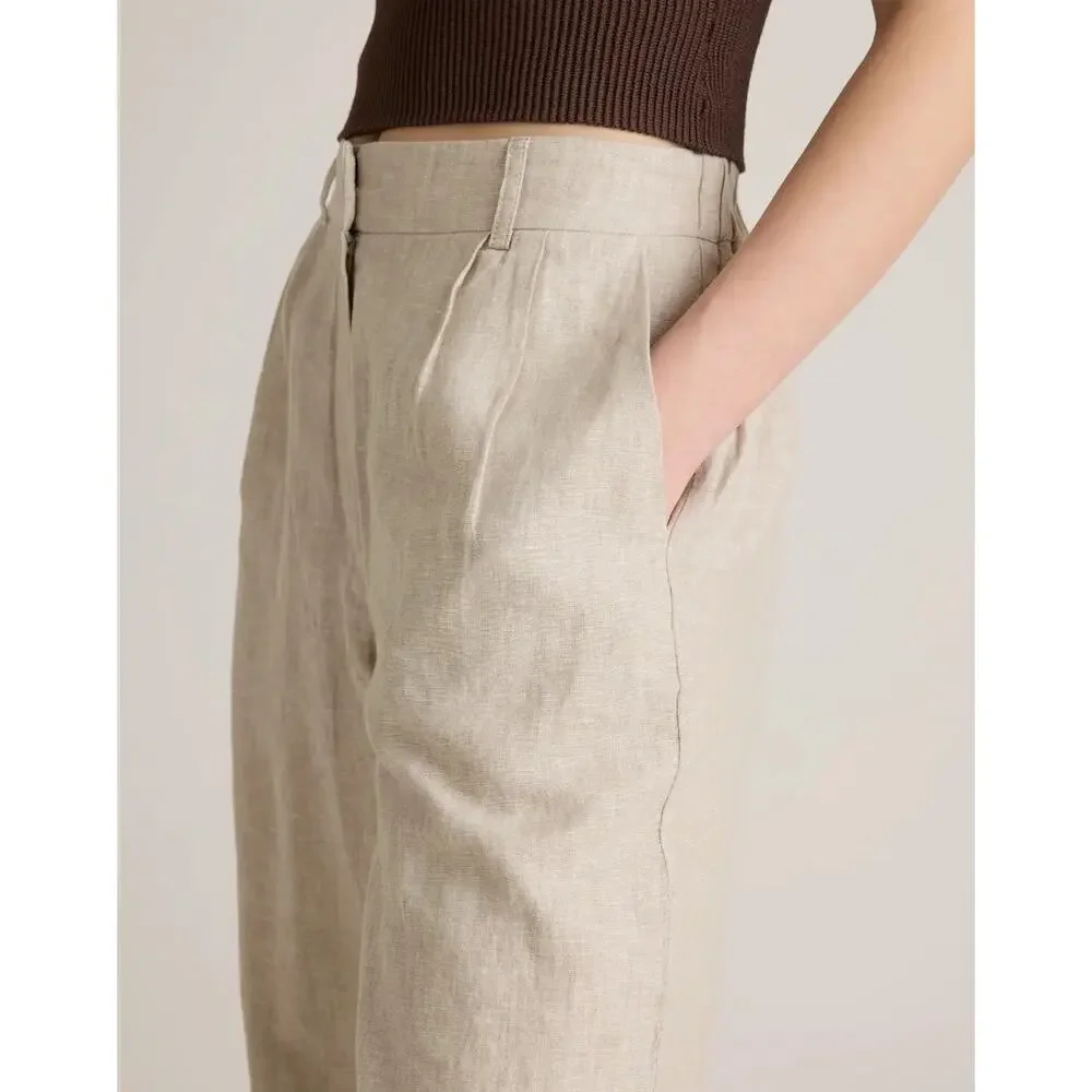 Quince 100% European Linen Pleated Trouser Flax 10 Classic Minimalist Hamptons